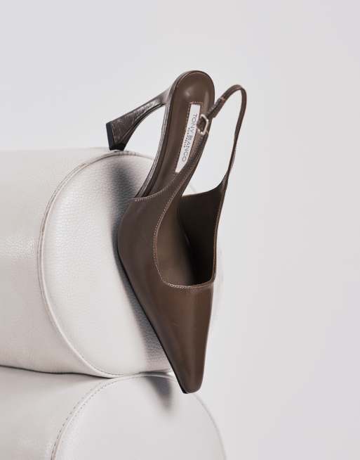 Tony Bianco Sassy curved heel slingback shoes in taupe crinkle | ASOS