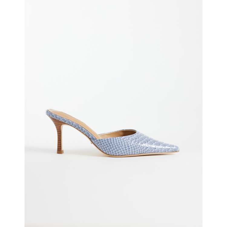 Tony Bianco Sicily heeled mules in blue denim python | ASOS