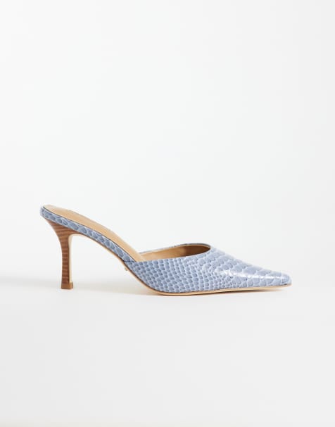 Tony Bianco - Sicily - Mules azules de tacón con diseño de pitón efecto denim - view 1
