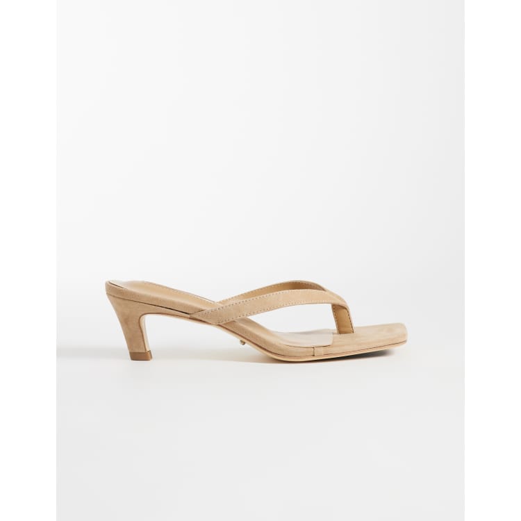 Tony Bianco Topaz kitten heel toe thong sandals in camel suede | ASOS