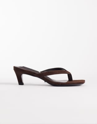  Topaz kitten heel toe thong sandals in espresso suede