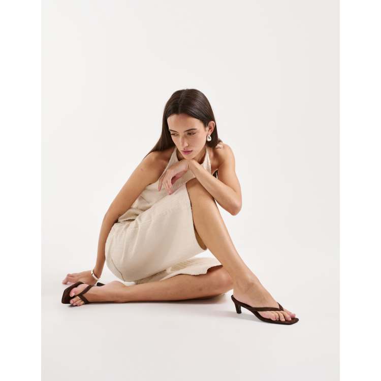 Tony Bianco Topaz kitten heel toe thong sandals in espresso suede
