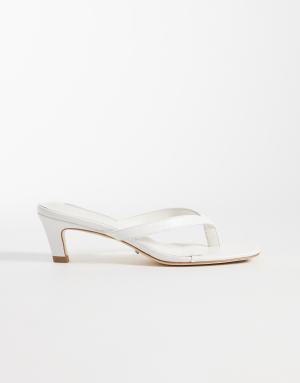 Tony Bianco Topaz kitten heel toe thong sandals in white leather