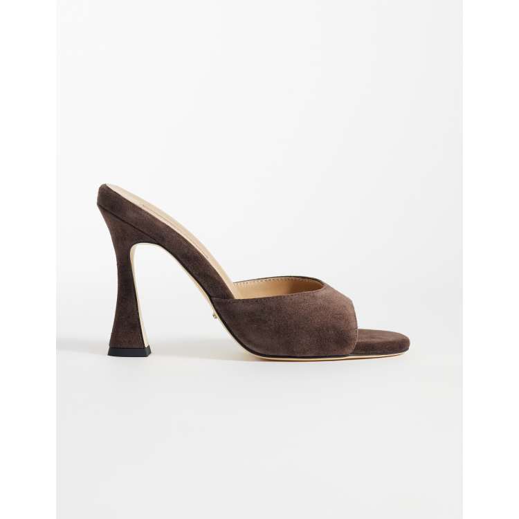 Tony Bianco Victoria heeled mule sandals in espresso suede | ASOS