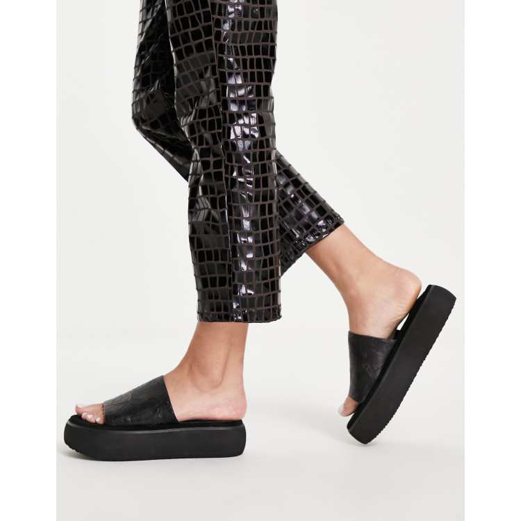 Tony Bianco Wish chunky flatform slides sandals in black ASOS