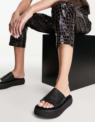 platform slide sandals black