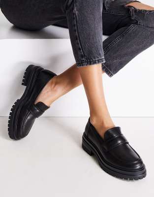 TONY BIANCO WIZ LEATHER CHUNKY LOAFERS IN BLACK