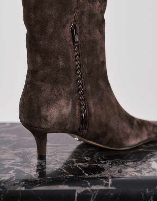 Tony Bianco Zuri kitten heel boots in expresso suede ASOS