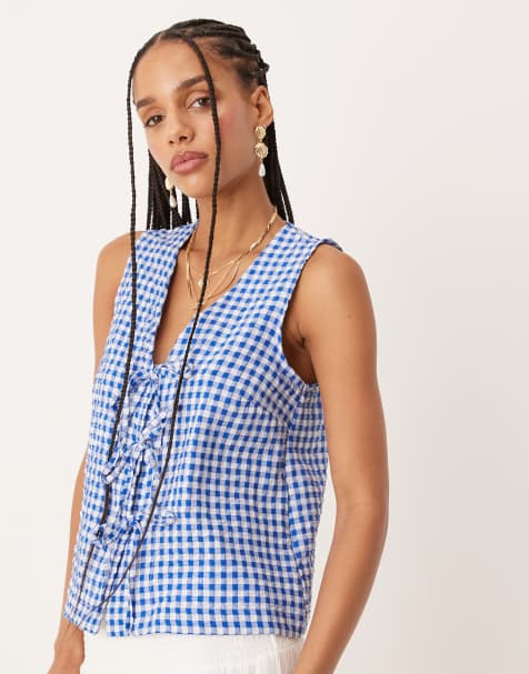 Top a cuadros azules sin mangas con detalle de lazada Tessa de Nobody's Child - view 1