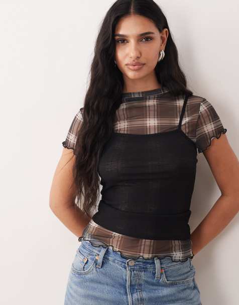 Top a cuadros transparente con diseño de doble capa y bajo ondulado de ASOS DESIGN - view 1