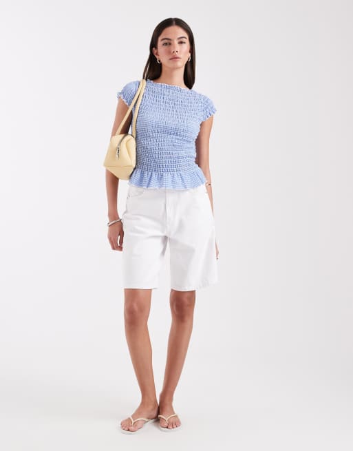 Top a cuadros vichy azules con mangas de casquillo y bajo de volantes de ONLY, 2 de 4