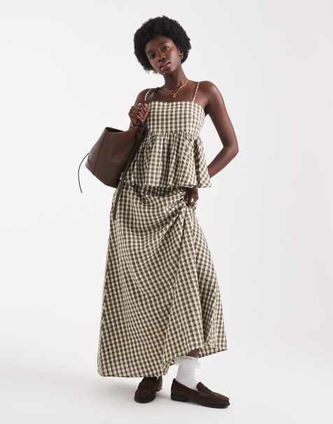 Top a cuadros vichy de tirantes anudados en los hombros con sobrefalda de ASOS DESIGN (parte de un conjunto) - view 1