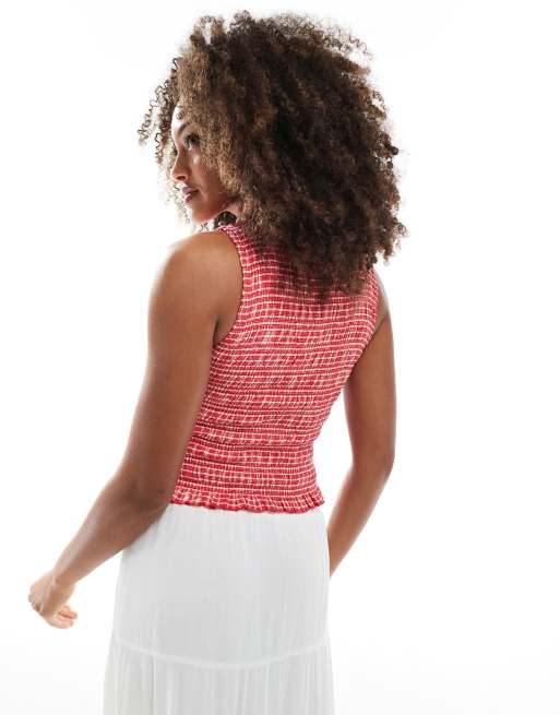 Top a cuadros vichy rojos fruncido sin mangas de New Look, 4 de 4