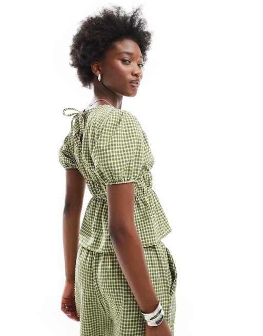 Top a cuadros vichy verdes con mangas abullonadas de Reclaimed Vintage (parte de un conjunto), 3 de 4