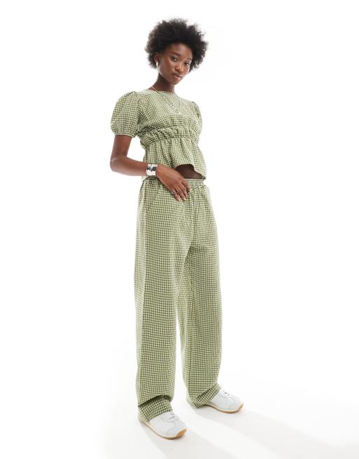 Top a cuadros vichy verdes con mangas abullonadas de Reclaimed Vintage (parte de un conjunto), 4 de 4