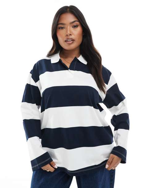 Top a rayas azul marino y blancas estilo rugby de corte holgado de Vero Moda Curve - view 1