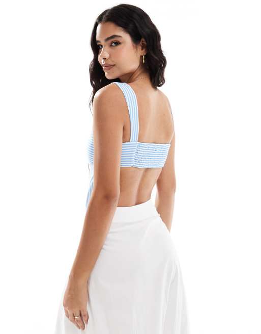 Top a rayas azules con escote cuadrado y diseño de paneles cosidos de popelina de ASOS DESIGN (parte de un conjunto), 4 de 4