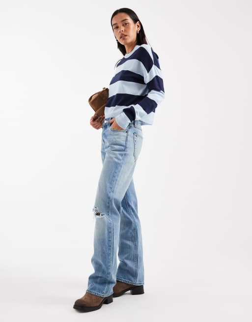 Top a rayas azules de corte cuadrado de punto de ONLY, 3 de 4