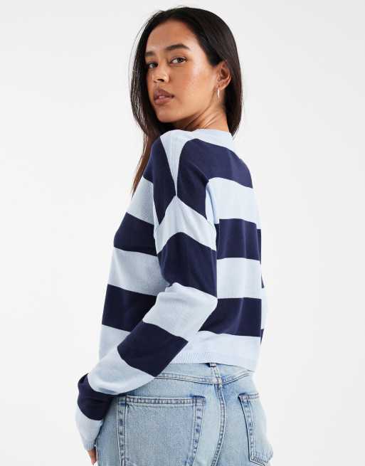 Top a rayas azules de corte cuadrado de punto de ONLY, 4 de 4