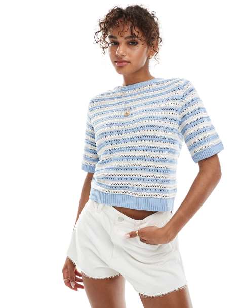 Top a rayas azules de media manga de punto de ASOS DESIGN - view 1