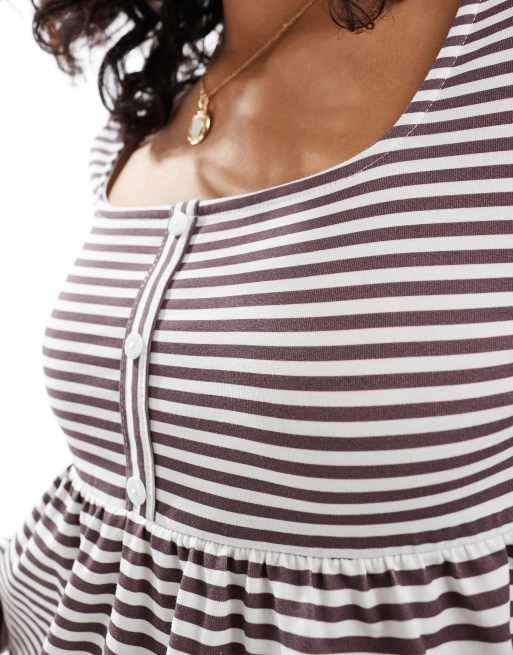 Top a rayas burdeos de manga larga y corte babydoll con cuello panadero de ASOS DESIGN, 4 de 4