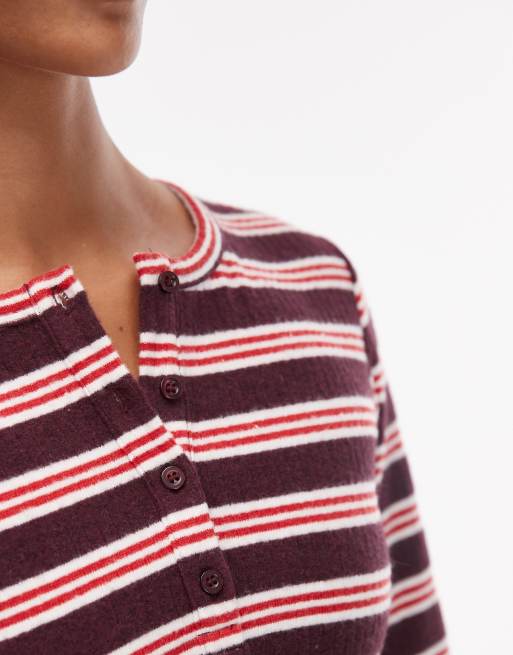 Top a rayas burdeos y rojas de manga larga con cuello panadero de Reclaimed Vintage, 3 de 4