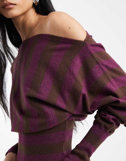 Top a rayas color mora y roble con mangas murciélago de punto Everfine de Cotton On, 4 de 4