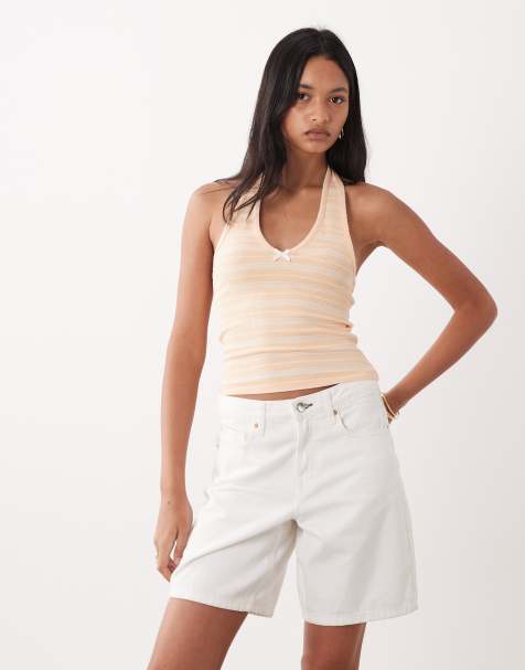 Top a rayas con cuello halter y detalle de ribete de puntilla de Miss Selfridge - view 1