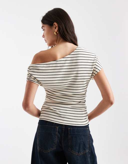 Top a rayas con hombro caído y cintura fruncida de ASOS DESIGN, 2 de 4