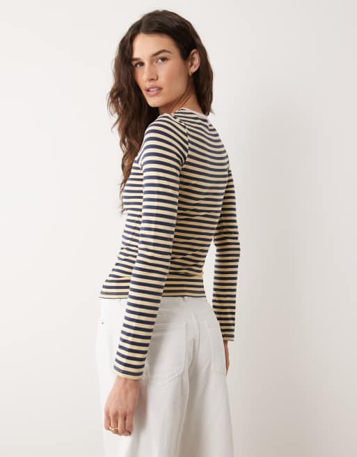 Top a rayas de manga larga con cuello en contraste de Miss Selfridge, 3 de 4