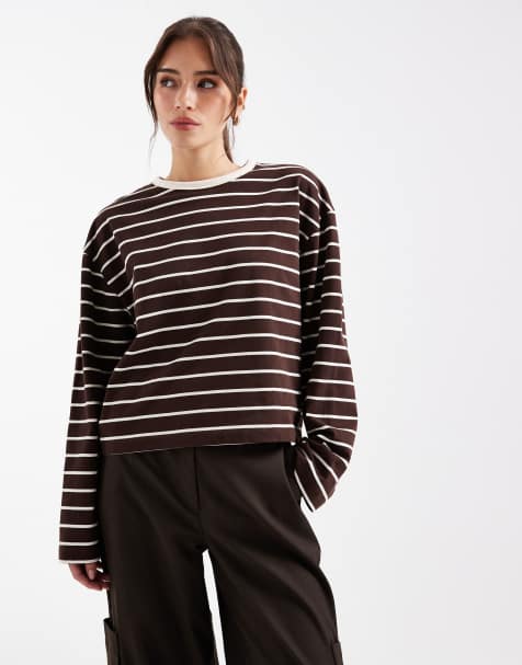 Top a rayas de manga larga y corte cuadrado de Miss Selfridge - view 1