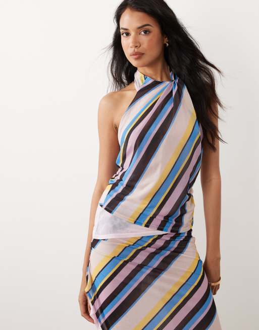 Top a rayas estampado con lazada al cuello de chifón elástico de ASOS DESIGN (parte de un conjunto) , 2 de 4