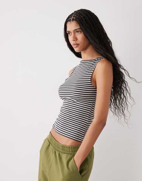 Top a rayas grises sin mangas con cuello barco de tejido suave Annie exclusivo en ASOS de Weekday - view 1