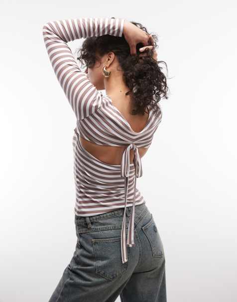 Top a rayas marrones con lazada en la espalda de Reclaimed Vintage - view 1