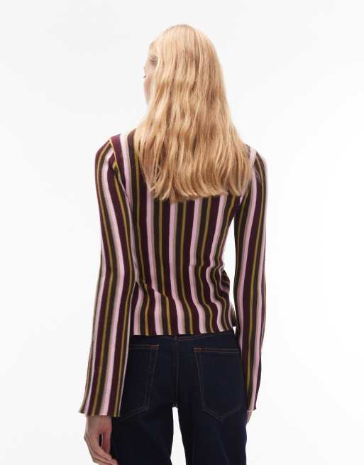 Top a rayas multicolor con mangas acampanadas de punto fino de ASOS DESIGN, 2 de 4