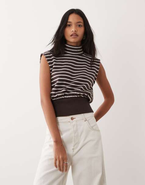 Top a rayas sin mangas con cuello vuelto de tejido muy suave de ASOS DESIGN (parte de un conjunto) - view 1