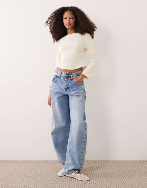 Top amarillo crema con mangas tres cuartos de pointelle de Miss Selfridge, 2 de 4