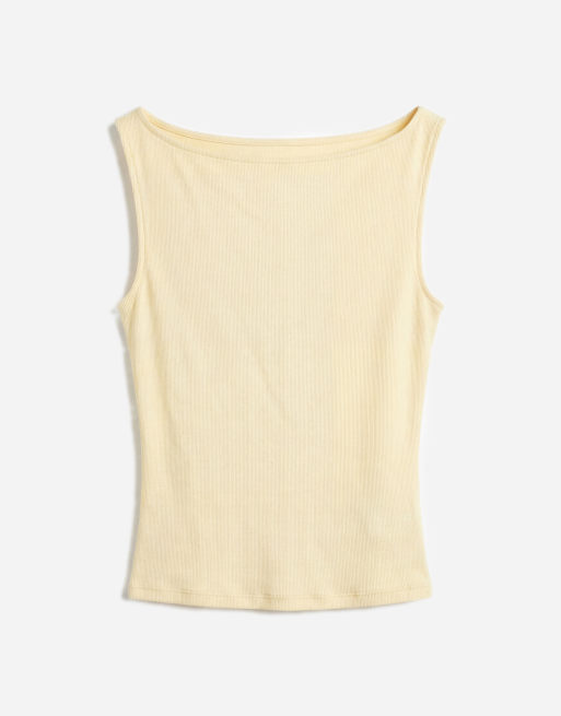 Top amarillo crema sin mangas con cuello barco de Hollister, 5 de 11