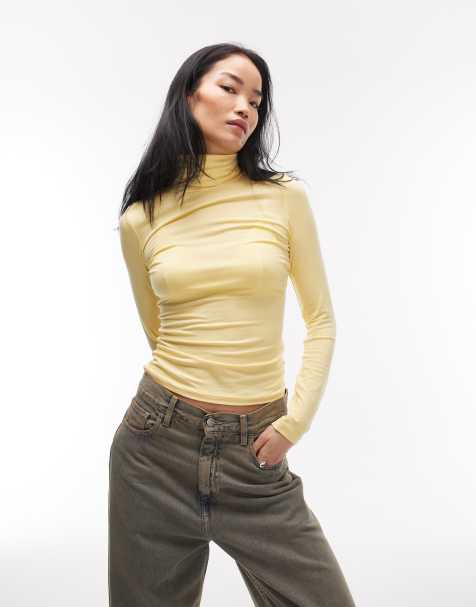 Top amarillo efecto segunda piel con cuello vuelto y acabado aterciopelado de ASOS DESIGN - view 1