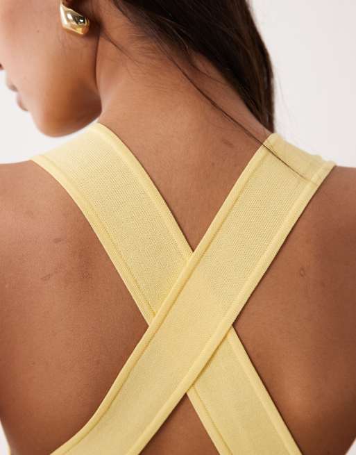 Top amarillo limón de tirantes con espalda cruzada de tejido compacto de ASOS DESIGN, 3 de 4