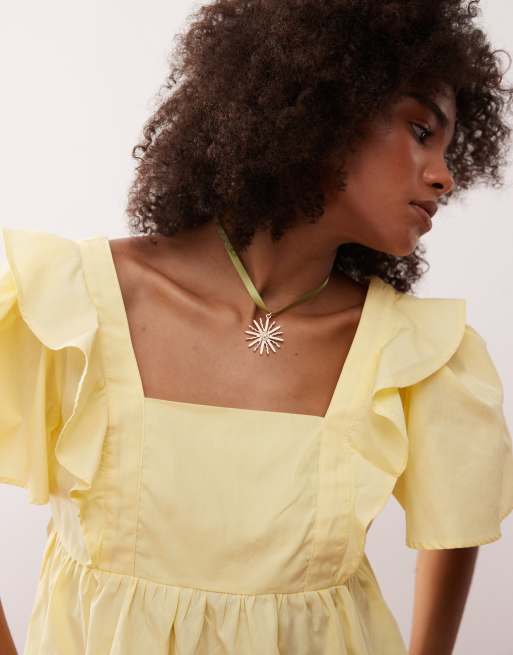 Top amarillo pastel amplio de estilo babydoll con volantes de Reclaimed Vintage, 3 de 4