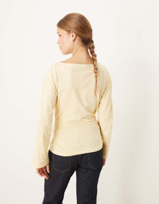Top amarillo pastel con mangas cocoon y detalle entallado de ASOS DESIGN Curve, 3 de 4