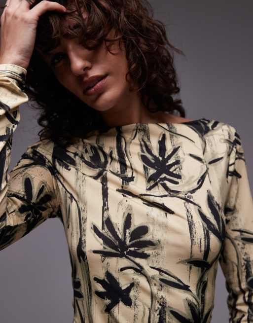 Top amarillo pastel de manga larga con patrón floral de microfibra de Topshop, 4 de 4
