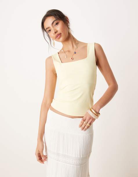 Top amarillo pastel de tirantes con cuello ancho y refuerzo en el pecho de ASOS DESIGN - view 1