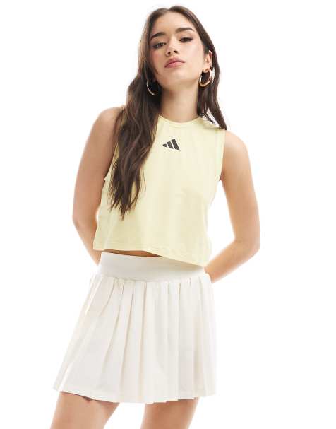 Top amarillo pastel sin mangas de corte cuadrado con 3 rayas Power de adidas Training - view 1