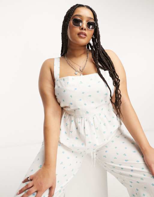 Top amplio con estampado de florecitas de lino de Daisy Street Plus (parte de un conjunto)