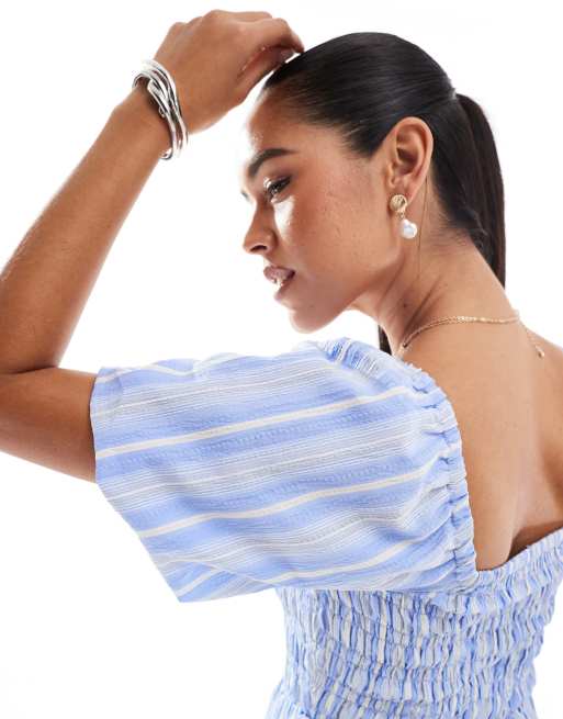 Top azul a rayas fruncido con cuello cuadrado de New Look, 3 de 4