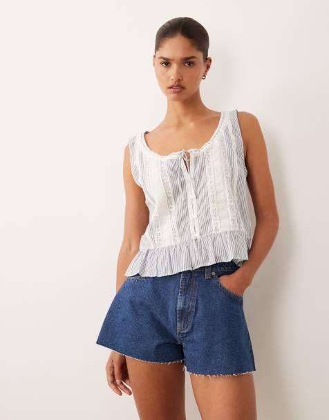 Top azul a rayas sin mangas de estilo boho con volantes de Abercrombie & Fitch - view 1