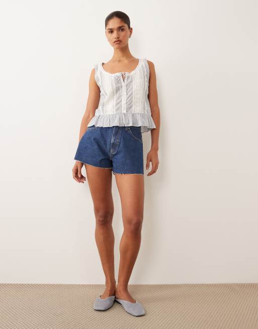 Top azul a rayas sin mangas de estilo boho con volantes de Abercrombie & Fitch, 2 de 4