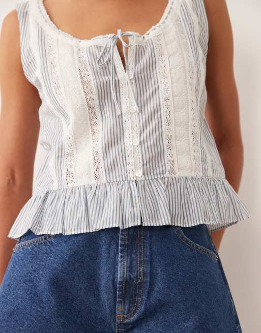 Top azul a rayas sin mangas de estilo boho con volantes de Abercrombie & Fitch, 3 de 4